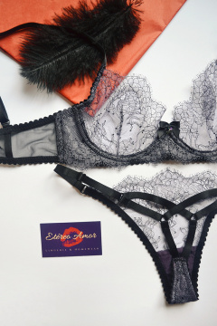 Черные кружевные стринги, минимализм и комфорт Etereo Amor Freesia-T черный - фото 2