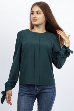 Блуза прямого силуэта с бантовым рукавом и застежкой на пуговицу VIZAVI 605/1 изумруд - фото 2