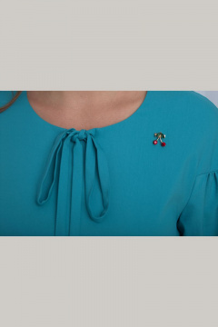 Платье приталенное с объемной юбкой и пышным рукавом Anelli 721 бирюза - фото 4