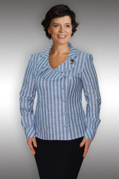 Деловая хлопковая голубая блуза приталенного силуэта Таир-Гранд 6276 голубая-полоска - фото 1
