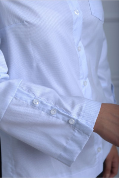 Голубая блузка с гипюровыми вставками и клеш рукавом Anelli 751 голубой - фото 3