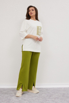 Летний костюм джемпер и брюки свободный крой Mislana С896 белый+зеленый - фото 5