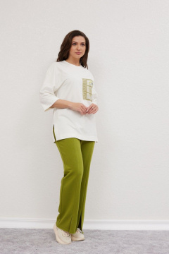 Летний костюм джемпер и брюки свободный крой Mislana С896 белый+зеленый - фото 4