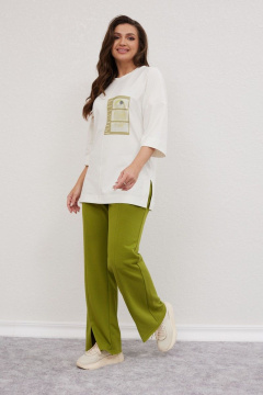 Летний костюм джемпер и брюки свободный крой Mislana С896 белый+зеленый - фото 2