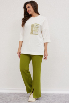 Летний костюм джемпер и брюки свободный крой Mislana С896 белый+зеленый - фото 1