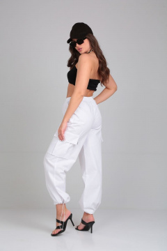 Белые брюки карго на резинке с карманами и складками ALEZA 2007.1 - фото 4
