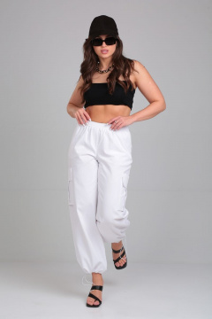 Белые брюки карго на резинке с карманами и складками ALEZA 2007.1 - фото 1