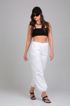 Белые брюки карго на резинке с карманами и складками ALEZA 2007.1 - фото 2