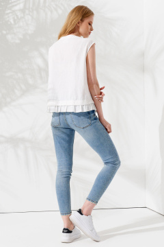 Летняя женская блуза из хлопка с классической застежкой Панда 102840w белый - фото 2