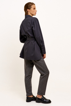 Длинная хлопковая блузка с поясом, стиль на каждый день Панда 106240w черный - фото 3