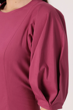 Платье на каждый день хлопковое с объемными рукавами Панда 139080w темно-малиновый - фото 3