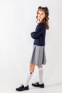 Платье для девочки полуприлегающего силуэта с складками Франтишка Ш-3215Э-22с-13-с78 темно-синий-белая-клетка - фото 5