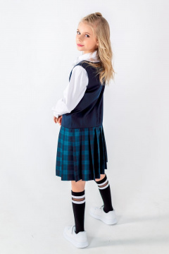 Сарафан для девочки полуприлегающего силуэта с складками Франтишка Ш-3224Э-22с-16-с78 темно-синий-зелёная-клетка - фото 4