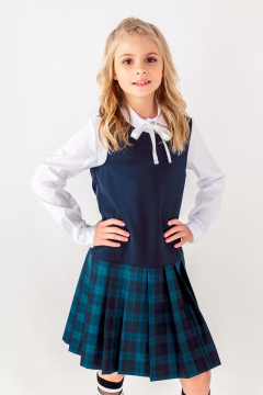 Сарафан для девочки полуприлегающего силуэта с складками Франтишка Ш-3224Э-22с-16-с78 темно-синий-зелёная-клетка - фото 2