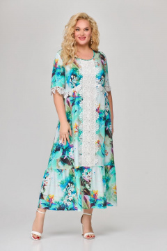 Платье Svetlana-Style 1672 бирюзовый+цветы+белый - фото 1