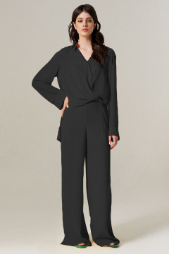 Летние женские брюки из текстиля с высокой посадкой Панда 149360w черный - фото 1