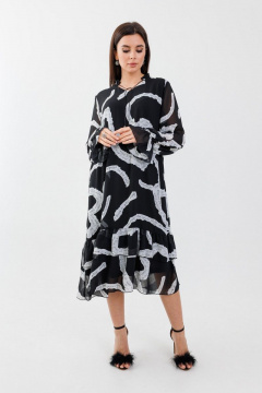 Черное платье из шифона с воланом и регулируемыми рукавами Anelli 1332 черное_сердце - фото 1