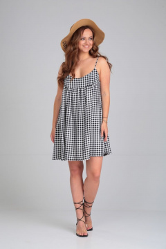 Летний сарафан в черно-белую клетку с глубоким вырезом и открытой спиной Michel chic 2129 черно-белый - фото 3
