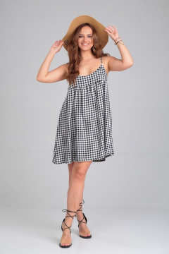 Летний сарафан в черно-белую клетку с глубоким вырезом и открытой спиной Michel chic 2129 черно-белый - фото 2
