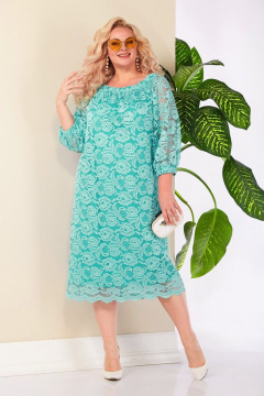 Платье кружевное прямого силуэта с регланом и резинками Anastasia 977 бирюза - фото 4
