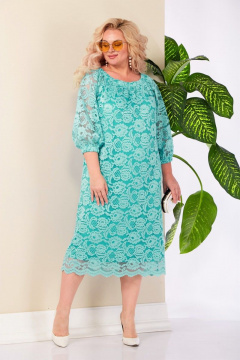 Платье кружевное прямого силуэта с регланом и резинками Anastasia 977 бирюза - фото 3