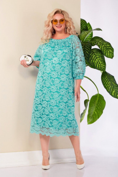 Платье кружевное прямого силуэта с регланом и резинками Anastasia 977 бирюза - фото 2