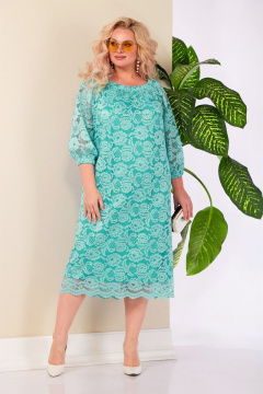 Платье кружевное прямого силуэта с регланом и резинками Anastasia 977 бирюза - фото 1