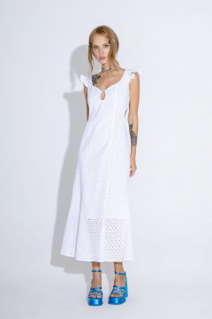 Миди-платье из хлопкового ришелье с вырезом PiRS 4580 белый - фото 5