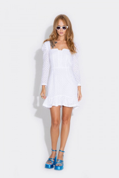 Летнее платье из хлопкового ришелье с отложной талией PiRS 4599 белый - фото 1