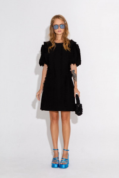 Платье черное мини с оборками из вискозы PiRS 4624 - фото 4
