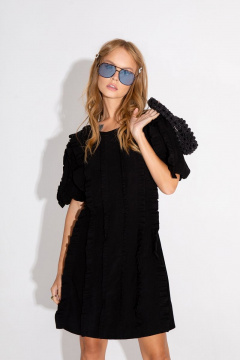 Платье черное мини с оборками из вискозы PiRS 4624 - фото 3