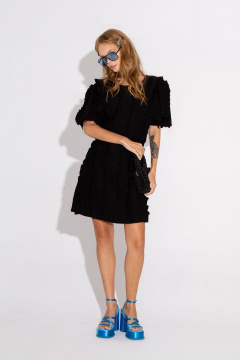 Платье черное мини с оборками из вискозы PiRS 4624 - фото 2