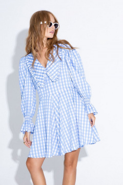 Мини-платье в клетку с пышными рукавами и карманами PiRS 4627 - фото 3