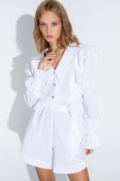 Белый хлопковый комбинезон с отрезной талией и рукавами PiRS 4634 - фото 1