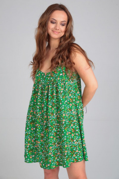 Летний сарафан из вискозы с сборкой у груди и клешеной юбкой Michel chic 2129 зеленый - фото 5