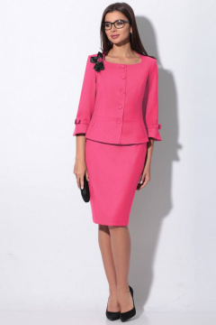 Комплект из жакета и юбки с баской и декоративной отделкой LeNata 20757 фуксия - фото 1