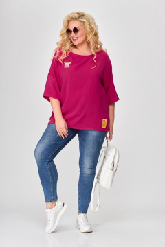 Блуза летняя бохо женская с коротким рукавом и карманами Abbi 4007 фуксия - фото 4