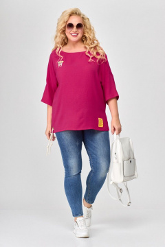 Блуза летняя бохо женская с коротким рукавом и карманами Abbi 4007 фуксия - фото 3