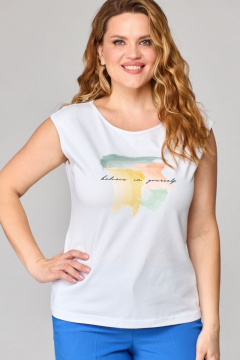 Белая хлопковая блуза с печаткой для повседневной носки БелЭльСтиль 479-1_43_22 салат - фото 1