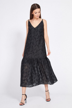 Миди сарафан А-образный из вискозы с оборкой EOLA 2214.1 черный - фото 1