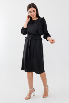 Платье из вискозы с отложным воротником и съемным поясом Anelli 1274 черный - фото 5