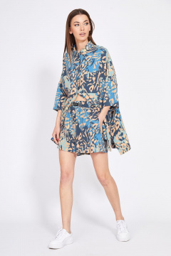 Блуза оверсайз и шорты из плательной ткани с принтом EOLA 2367 персик_синий_беж - фото 1