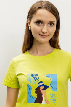 Полуприлегающий желтый джемпер с коротким рукавом и печатью Femme & Devur 30731 1.46F(170) - фото 3
