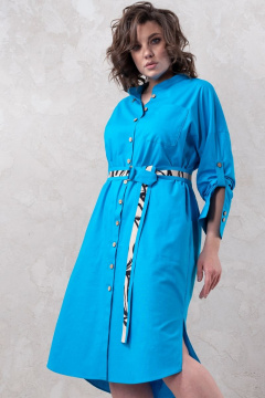 Голубое льняное платье с карманами и поясом для лета Avanti 1477 - фото 1