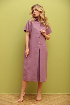 Летнее прямое платье из льна и текстиля со складкой LM ВИ3094 - фото 1