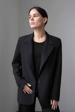 Жакет деловой классический из текстиля с длинным рукавом Панда 139530w черный - фото 1