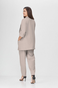 Стильный бежевый жакет оверсайз с карманами и поясом Abbi 6001 серо-бежевый - фото 3