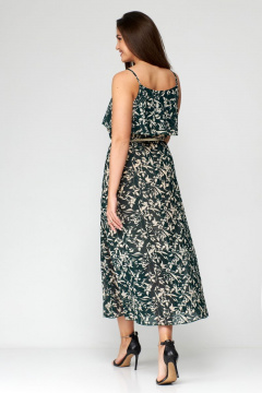 Зеленое шифоновое летнее платье с ремнем Мишель стиль 1131 зелено-бежевый - фото 2