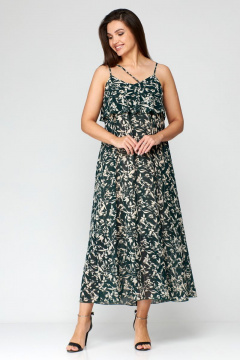 Зеленое шифоновое летнее платье с ремнем Мишель стиль 1131 зелено-бежевый - фото 3