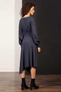 Демисезонное платье из текстиля с шовной отделкой и съемным поясом Nova Line 5851 синий - фото 2